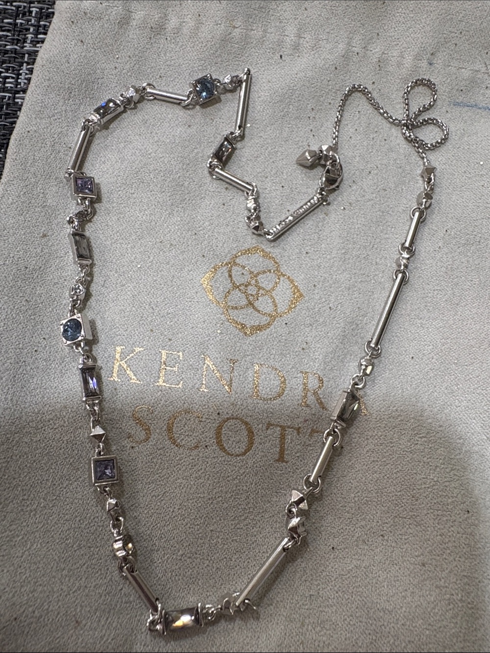 Kendra Scott Silver Station Necklace with Light Blue and Lavender Stones